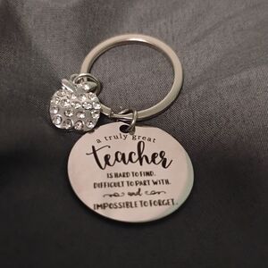 Silver Teacher Keychain with Crystal Apple Charm